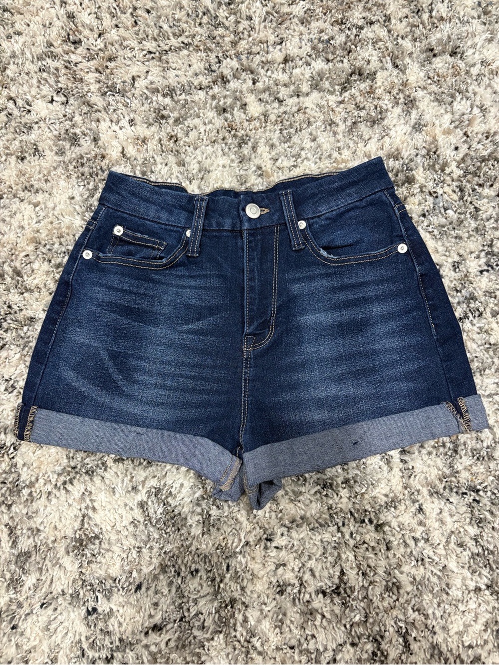 No Boundaries Dark Blue Rolled Hem Denim Shorts